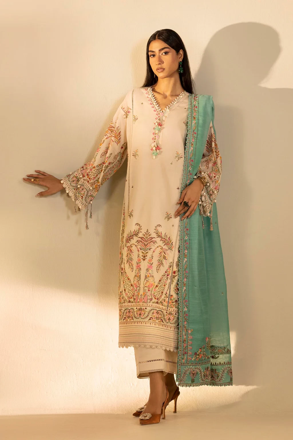 Embroidered 3 Piece Muzlin Suit - M262-007A-DC