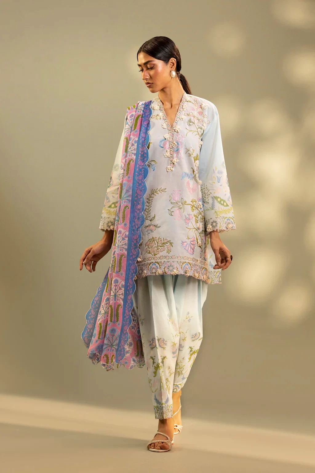 Embroidered 3 Piece Muzlin Suit - M262-012B-CJ