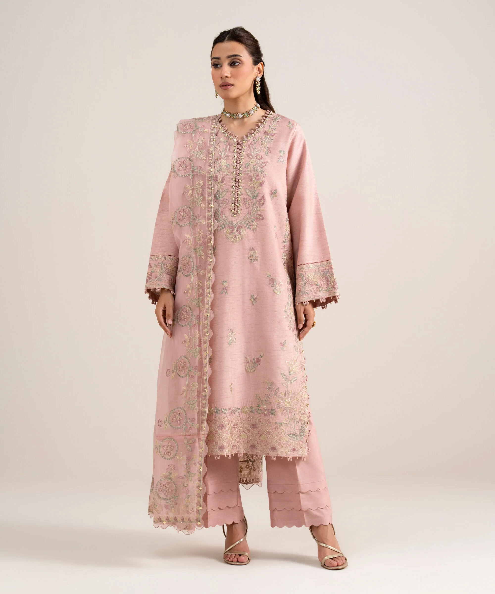 3 Piece - Embroidered Raw Silk Suit - 3PELXS26V845