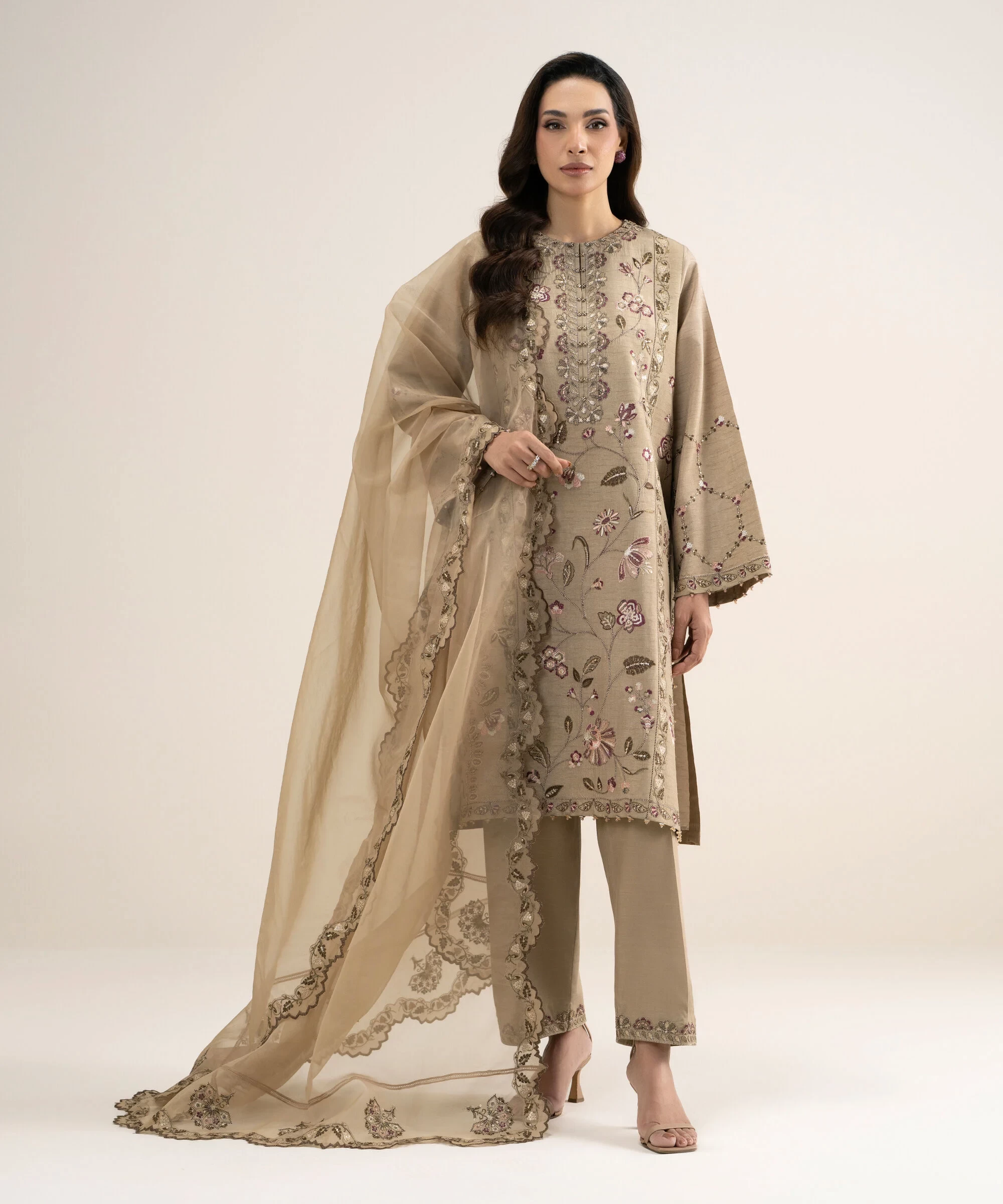 3 Piece - Embroidered Raw Silk Suit -  3PELXS26V849