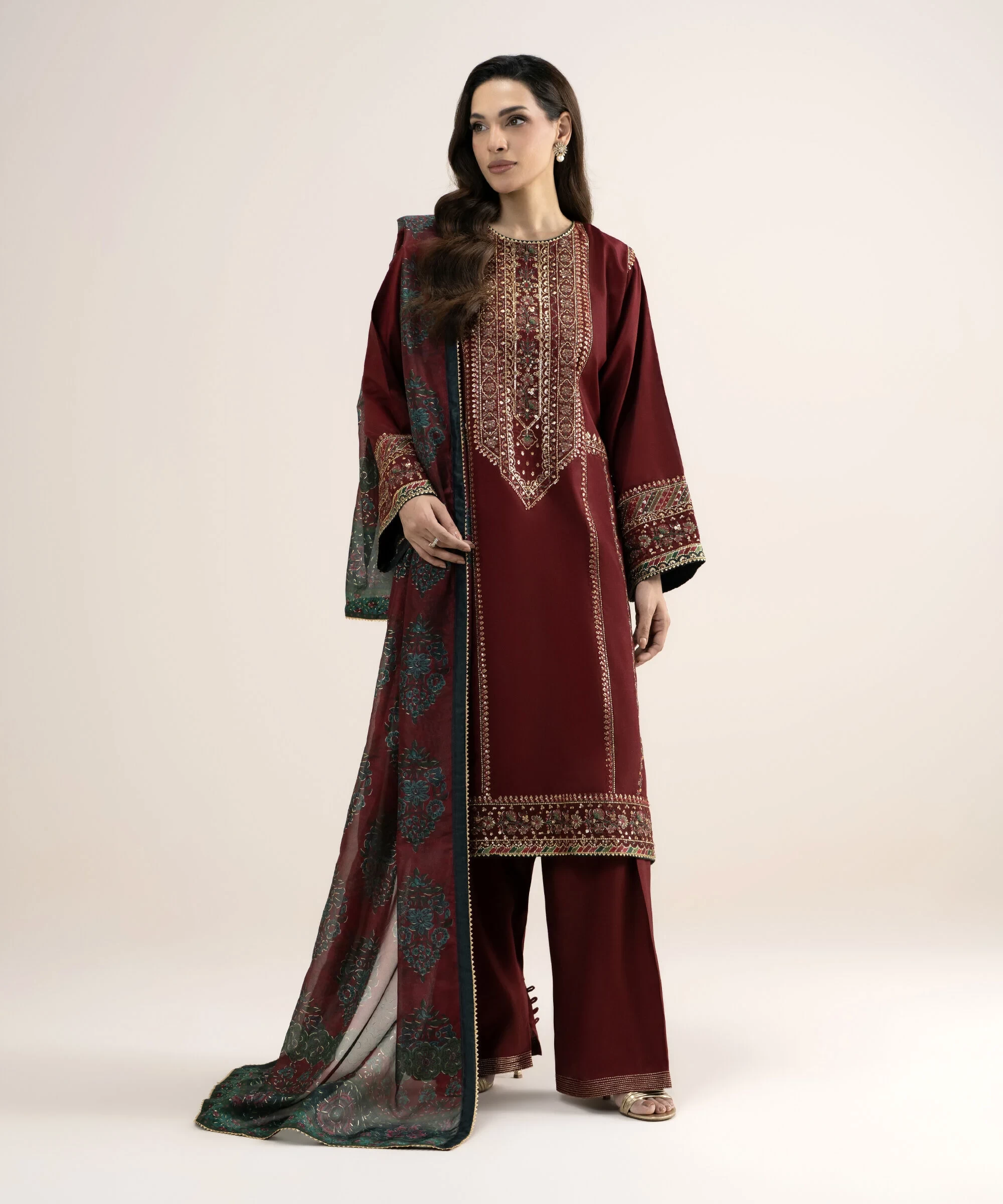 3 Piece - Embroidered Raw Silk Suit - 3PELXS26V737