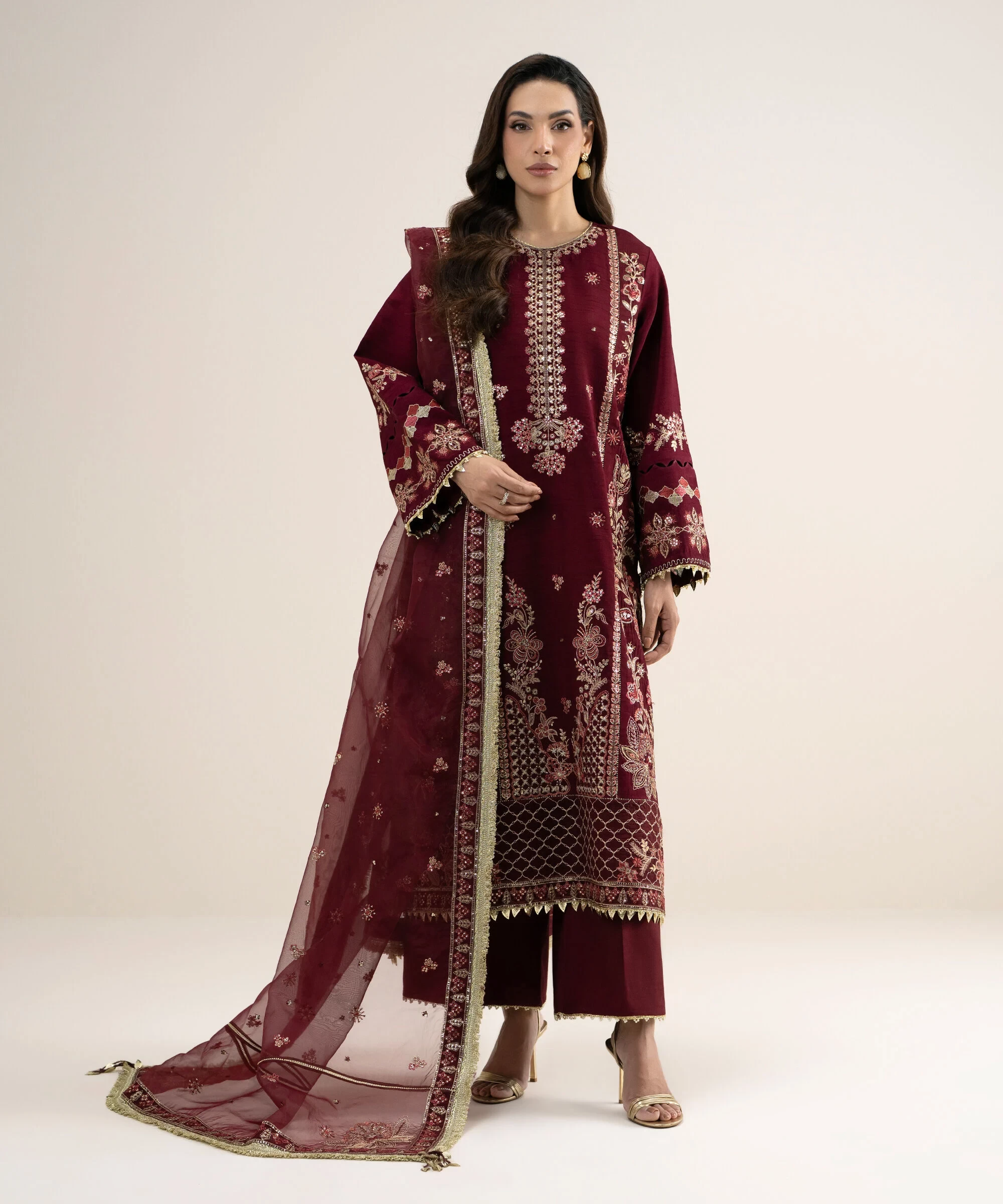 3 Piece - Embroidered Raw Silk Suit - 3PELXS26V852