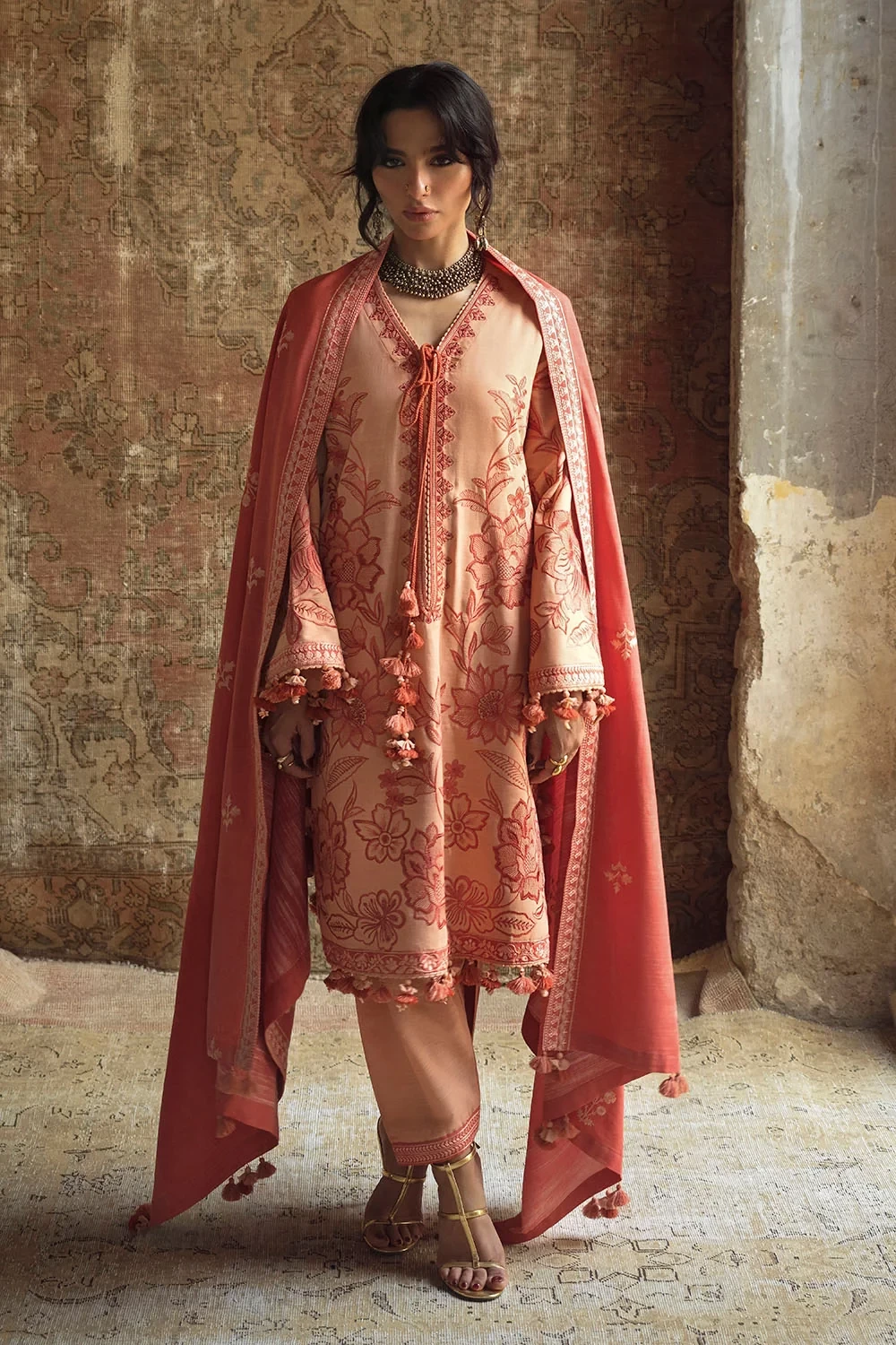 3 Piece Embroidered Khaddar Suit with Embroidered Khaddar Dupatta - W-FB-CW-26-4