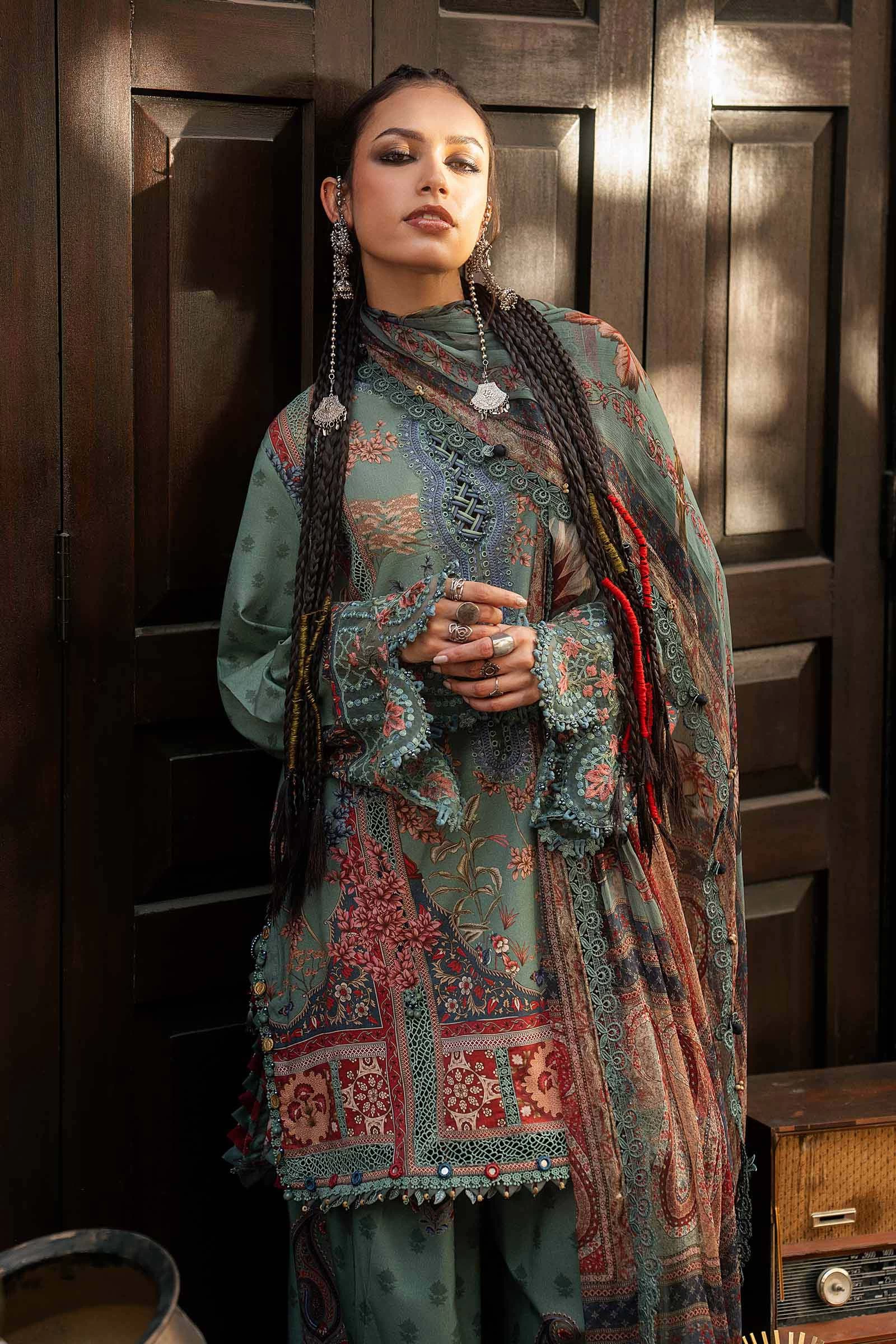 3 Piece Embroidered Cambric Suit - MPT-3102-A