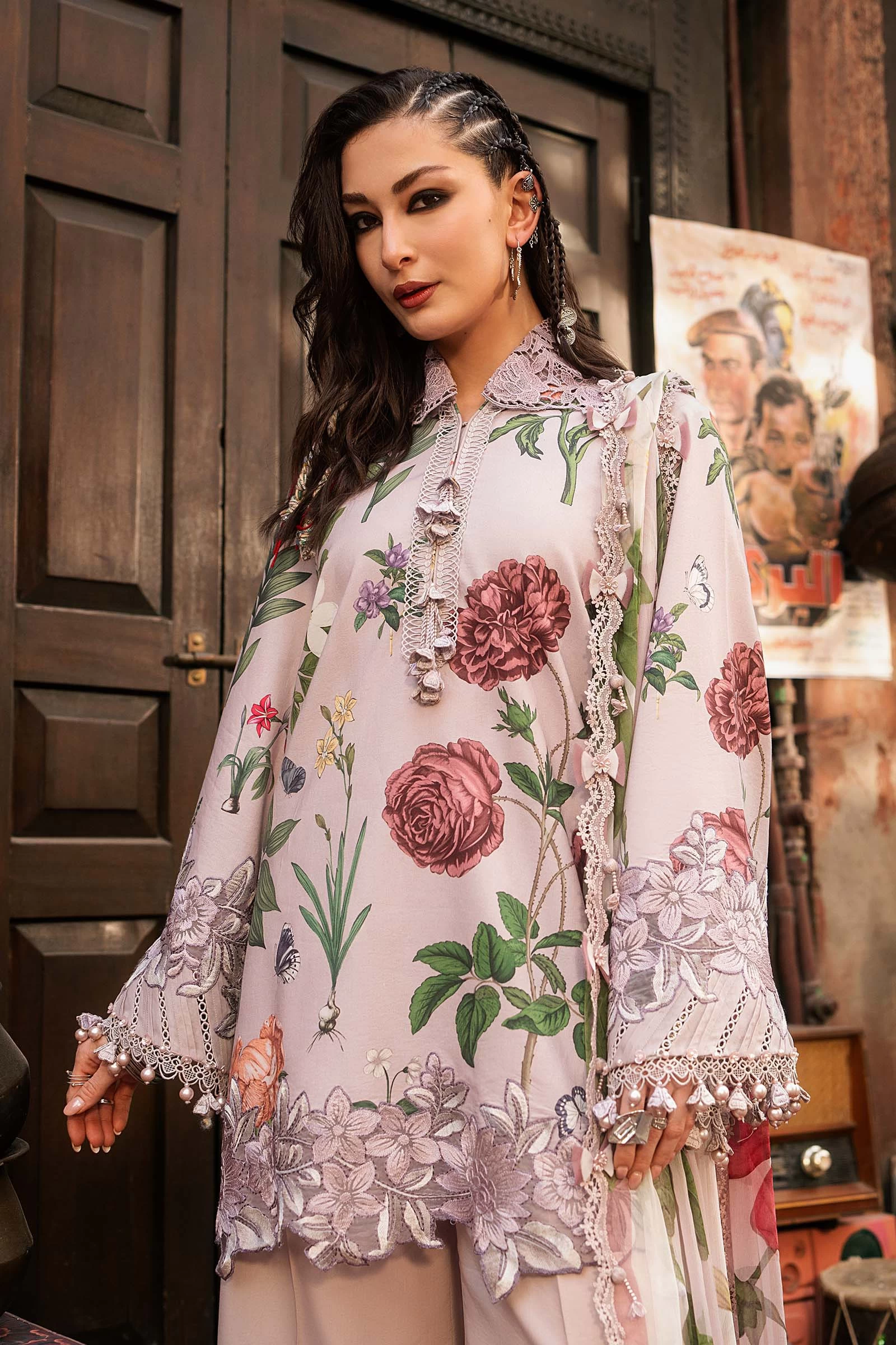 3 Piece Embroidered Cambric Suit - MPT-3109-A