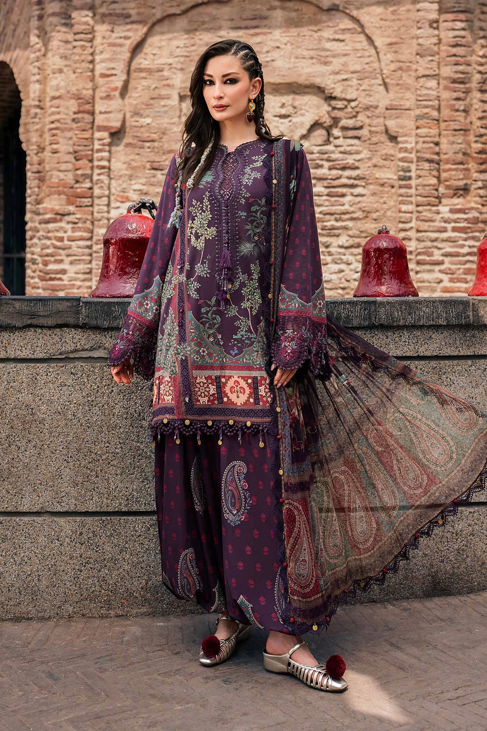 3 Piece Embroidered Cambric Suit - MPT-3102-B