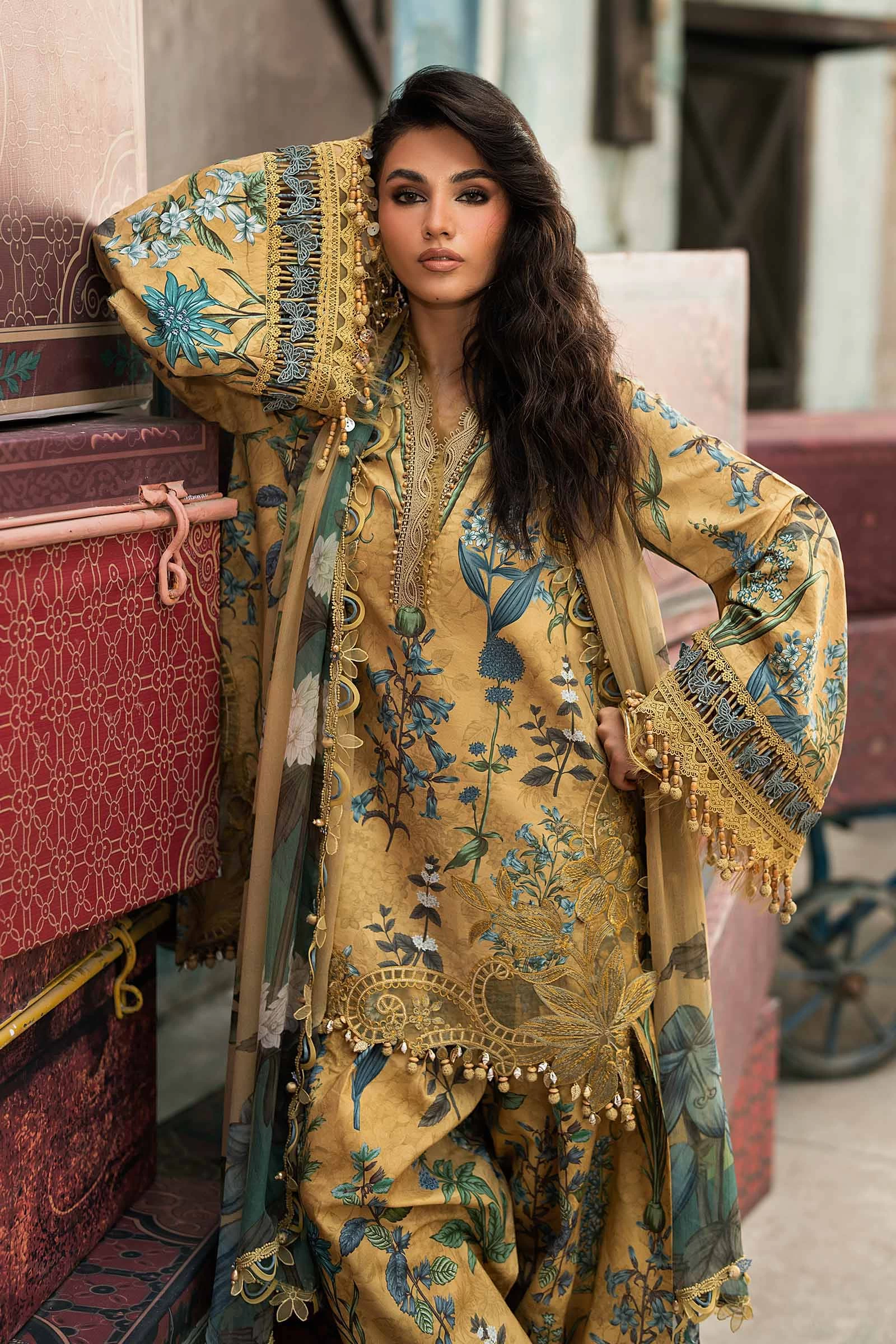 3 Piece Embroidered Cambric Suit - MPT-3106-A