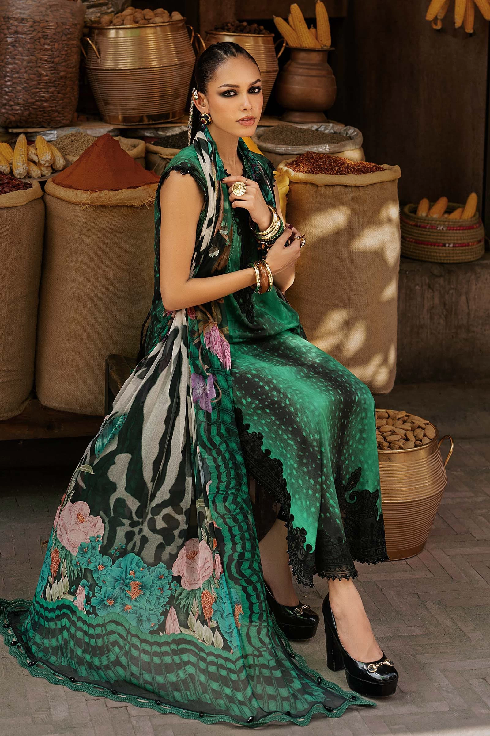 3 Piece Embroidered Linen Suit - MPT-3105-A