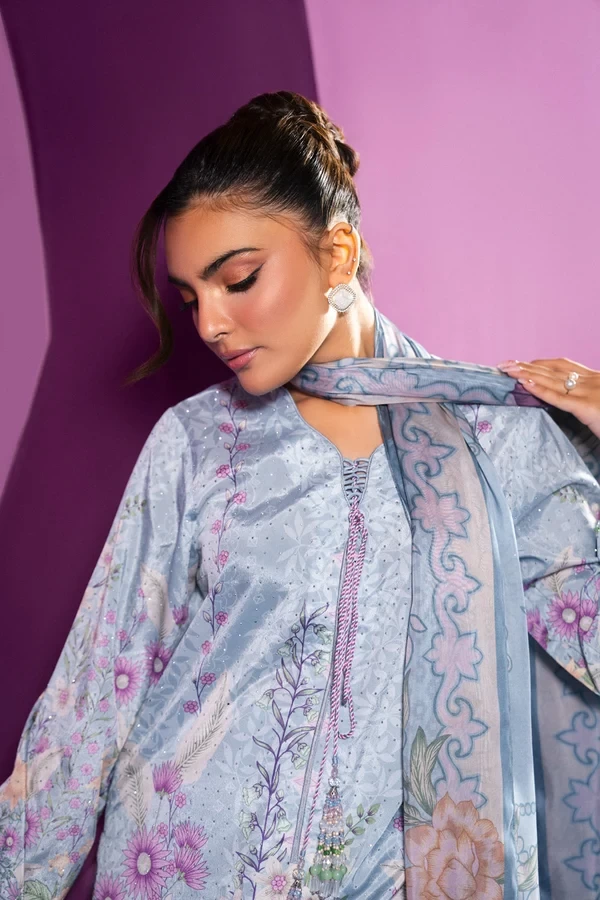 RTS | SHIRT CREPE SILK | PRINTED - CASK-12-3P26-Pale Blue