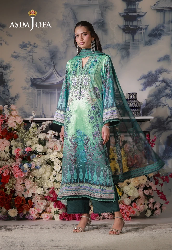 AJCS-06 Printed Charmeuse Silk 3 Pcs