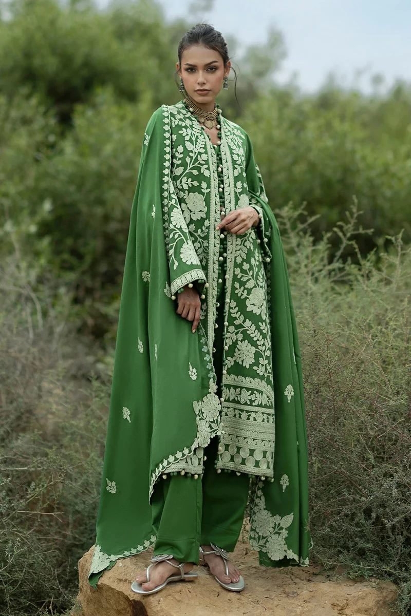 3 Piece Embroidered Pashmina Suit with Embroidered Pashmina Dupatta - W-FB-CW-26