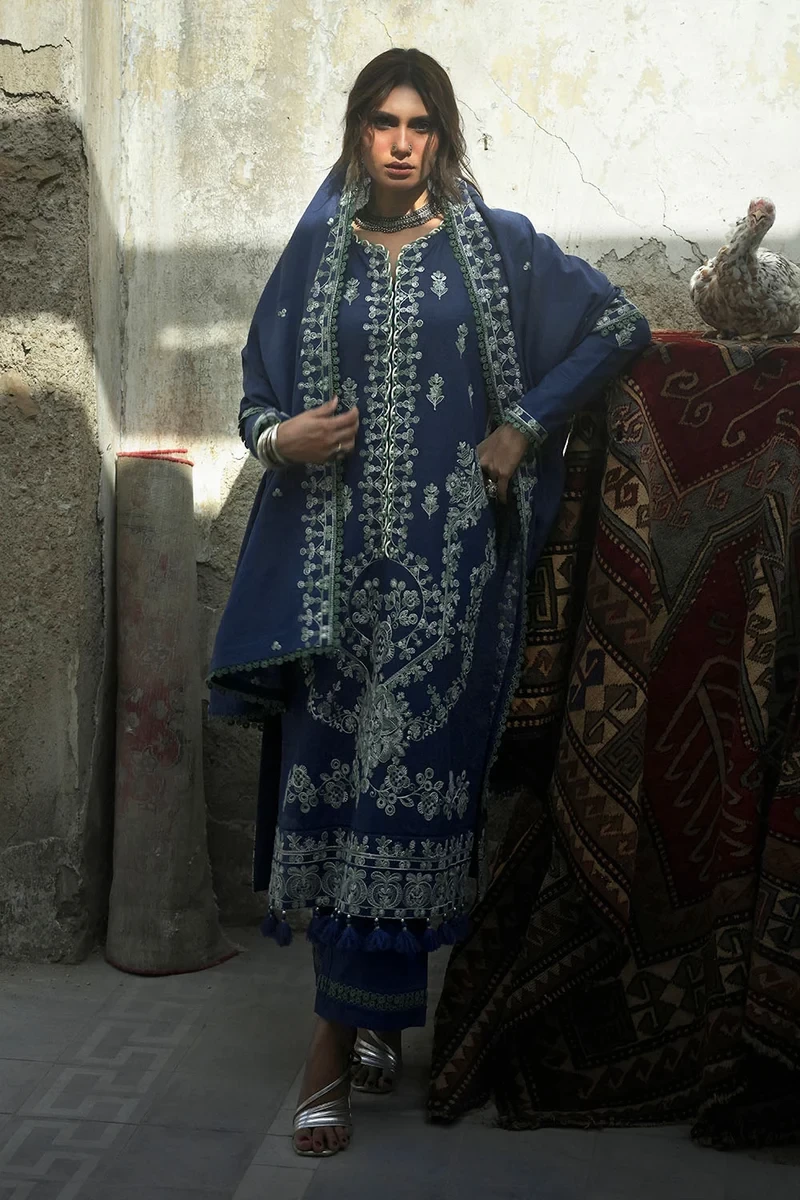 3 Piece Embroidered Khaddar Suit with Embroidered Khaddar Dupatta - W-FB-CW-26-4