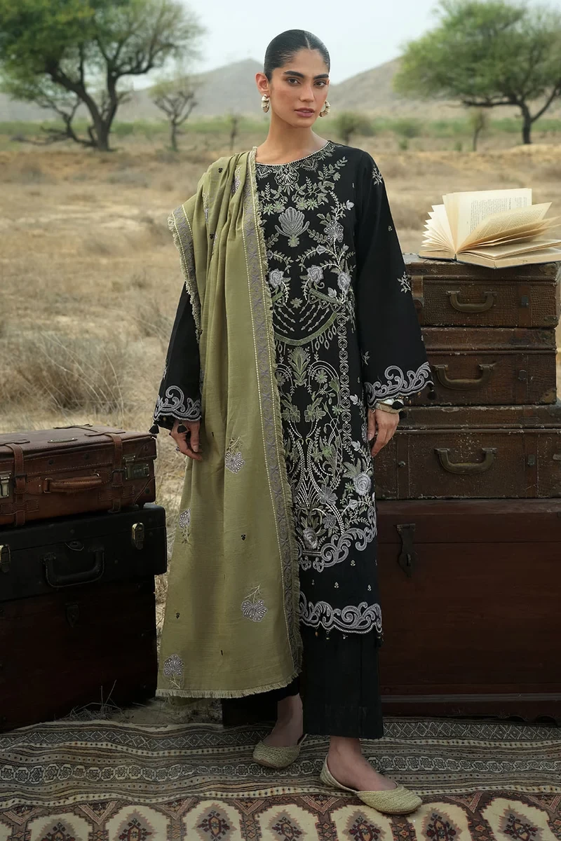 3 Piece Embroidered Khaddar Suit with Embroidered Khaddar Dupatta - W-FB-CW-26-4