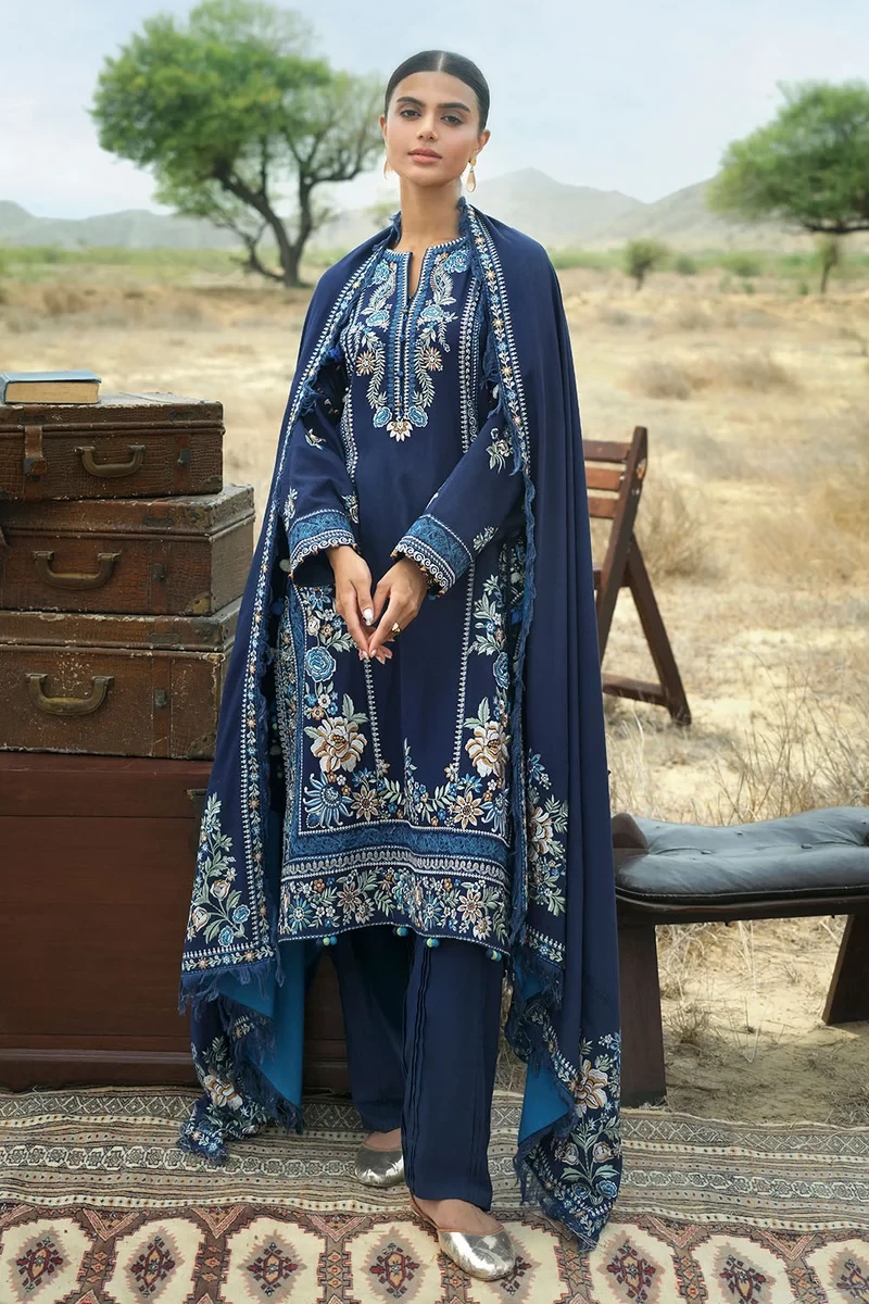 3 Piece Embroidered Karandi Suit with Embroidered Karandi Dupatta - W-FB-CW-26-4