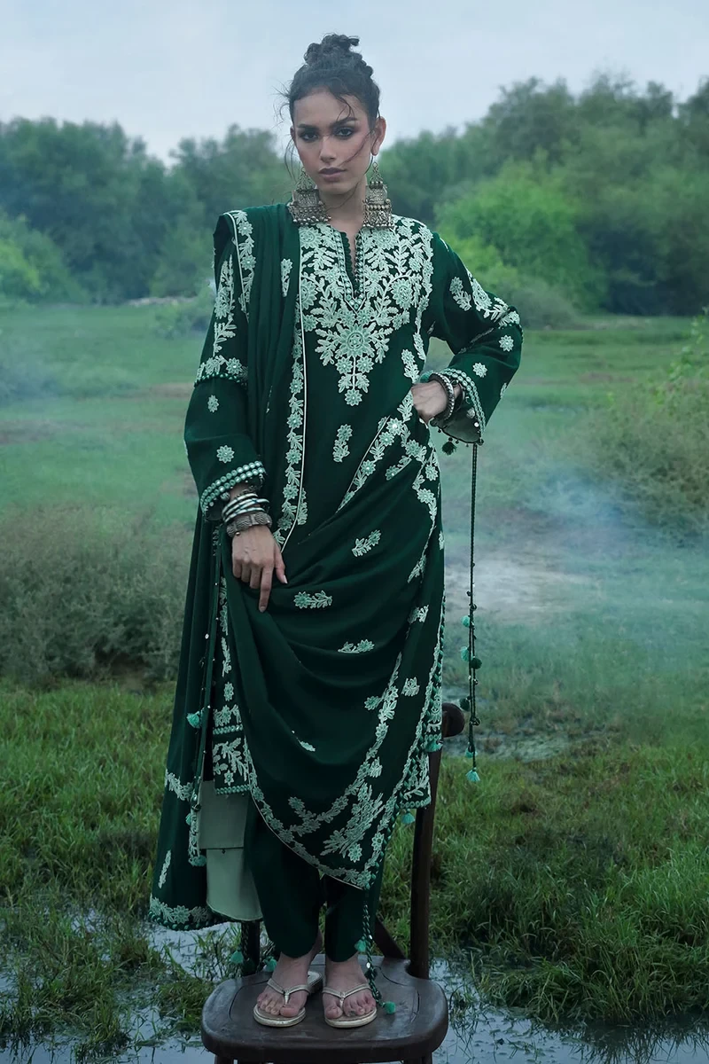 3 Piece Embroidered Pashmina Suit with Embroidered Pashmina Dupatta - W-FB-CW-26