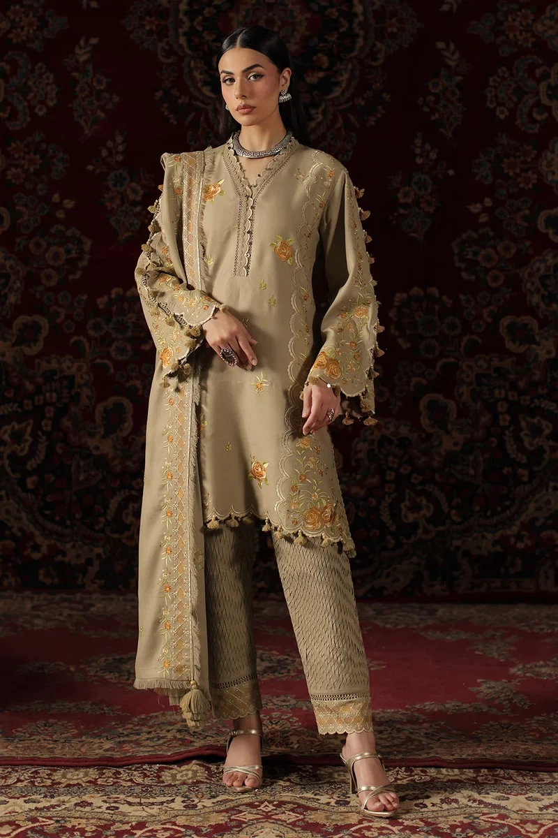 3 Piece Embroidered Crepe Dobby Suit - W-FB-WCH-26-487560