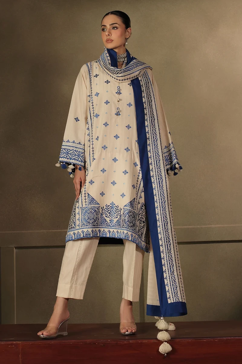 3 Piece Embroidered Dobby Stripe Suit - W-FB-WCH-26-487541