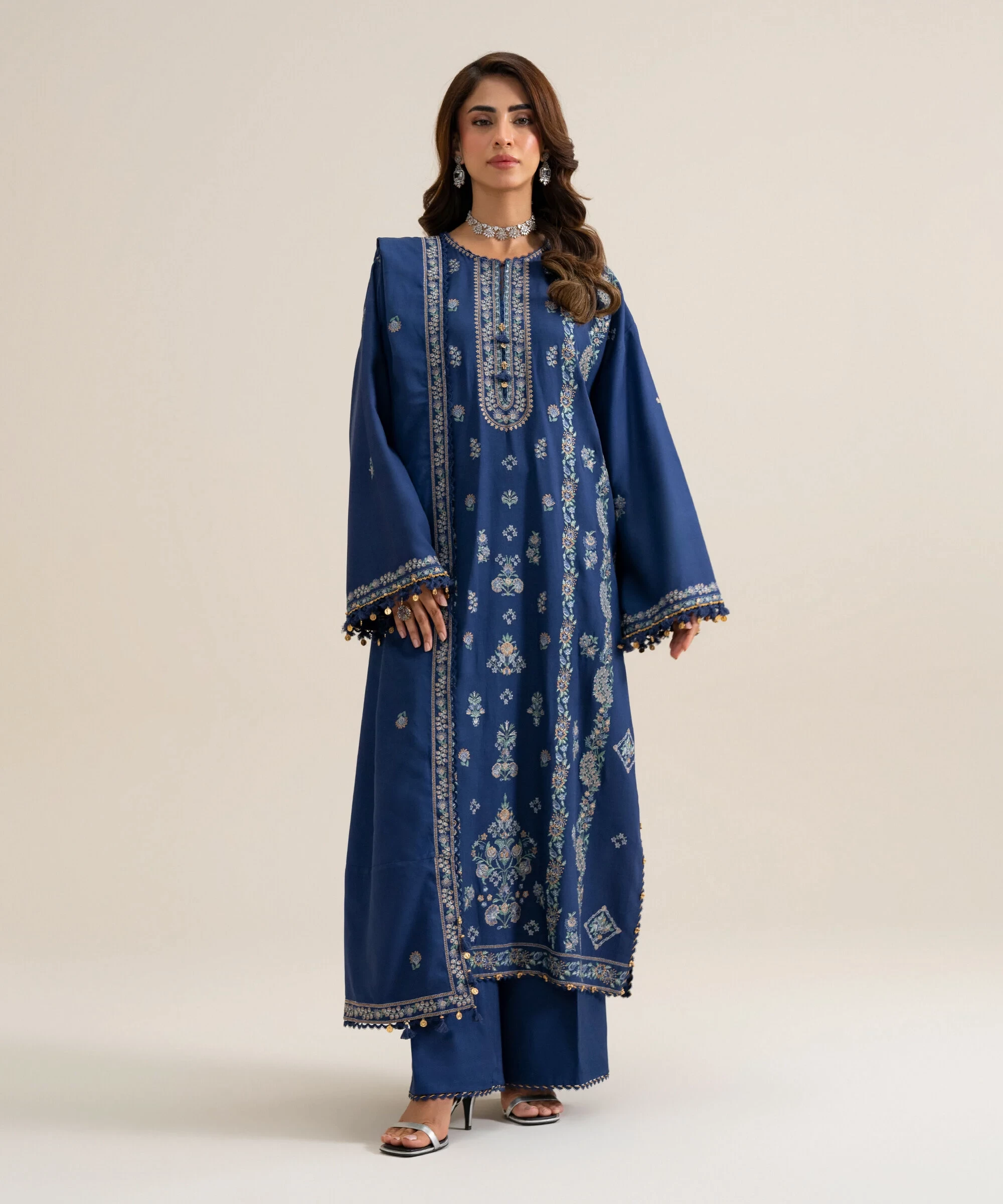 3 PIECE - EMBROIDERED COTTON TWILL SUIT - U3PELX26V946