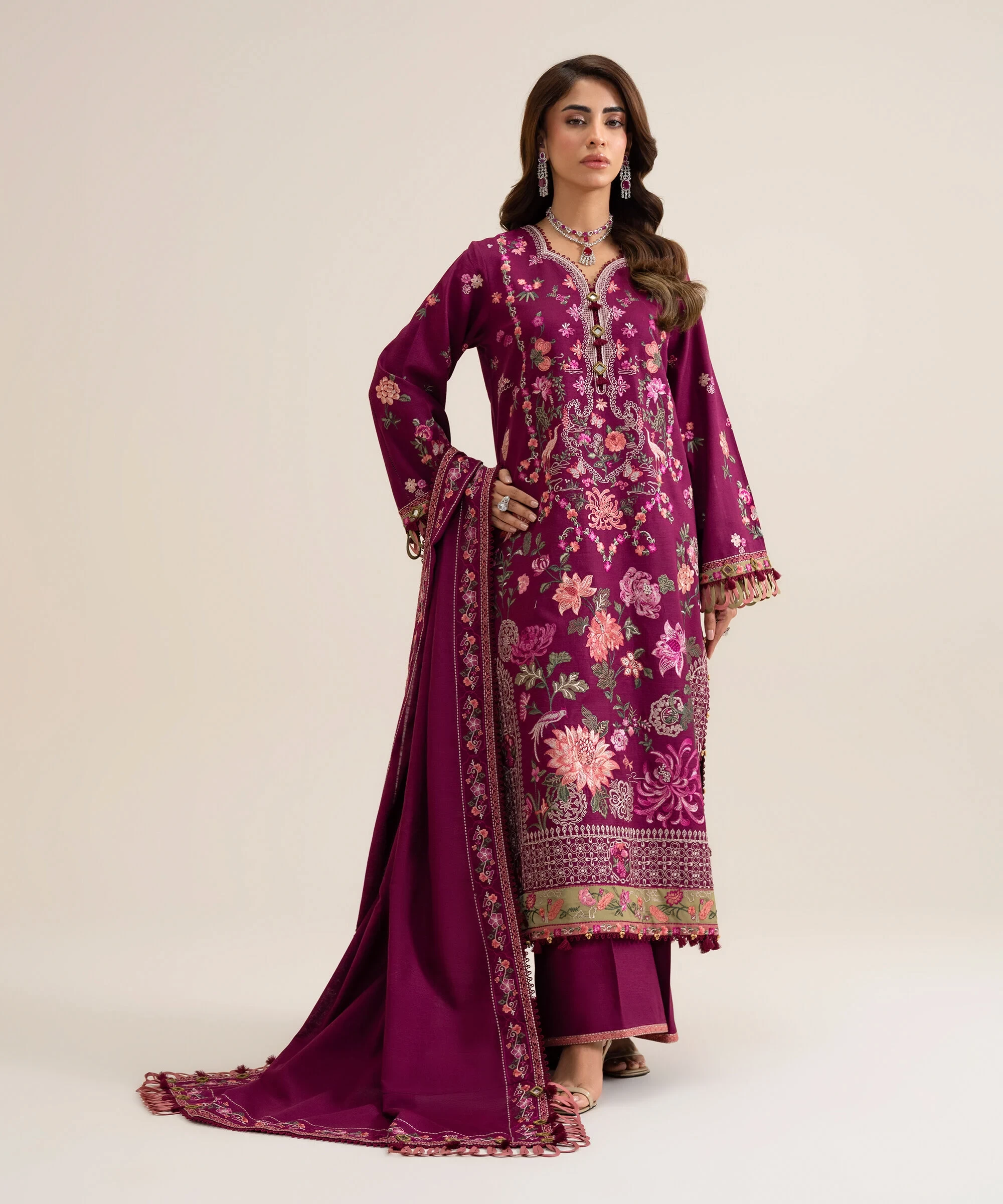 3 Piece - Embroidered Basic Khaddar Suit - U3PELX26V938