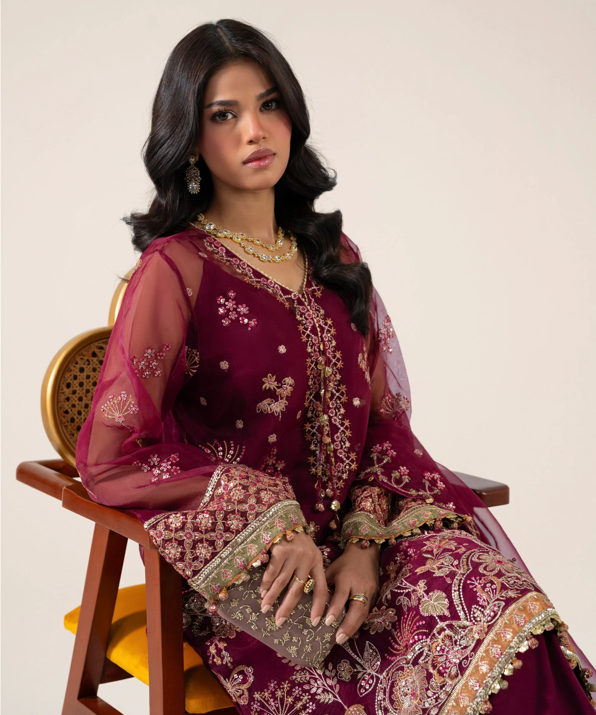 3 Piece - Embroidered Organza Suit - U3PELXS26V95