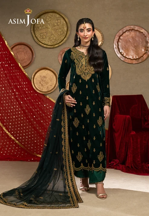 AJUMV-05 Embroidered Velvet 3 Pcs