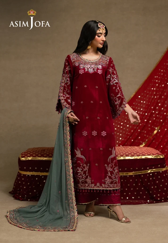 AJUMV-10 Embroidered Velvet 3 Pcs